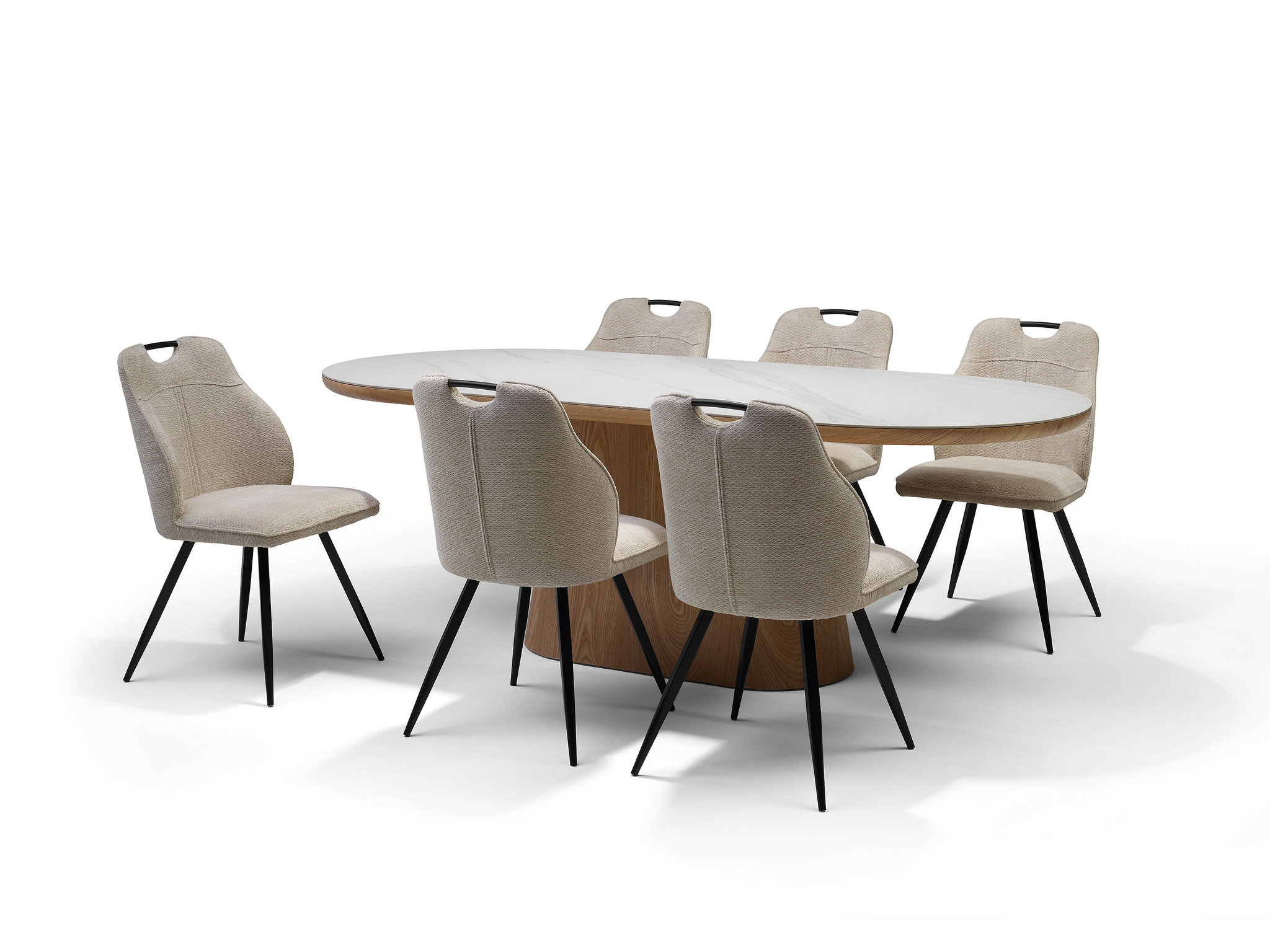 DELOS Eetkamertafel Wit Deckstone 220x100 - Eiken naturel kolomvoet