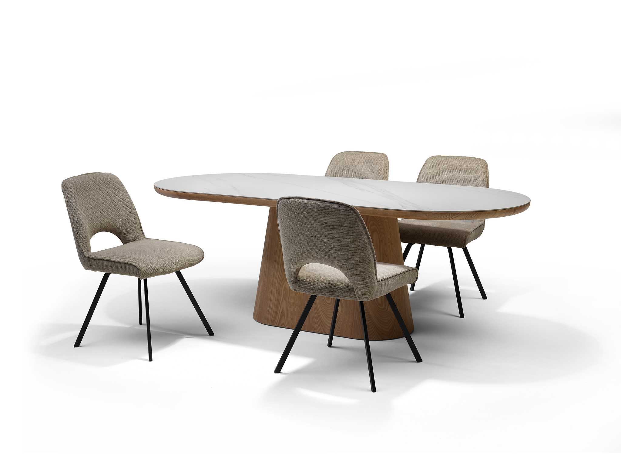 DELOS Eetkamertafel Travertin Deckstone 220x100 - Eiken naturel kolomvoet