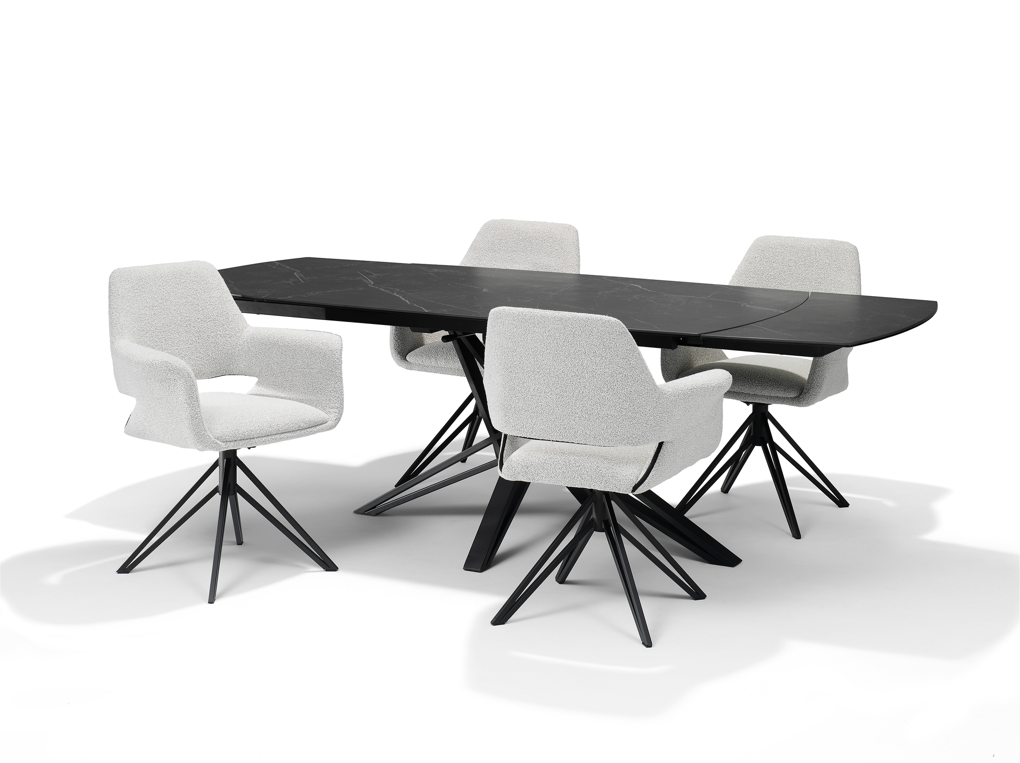 Katy armstoel Stof Teddy Champagne, draaivoet