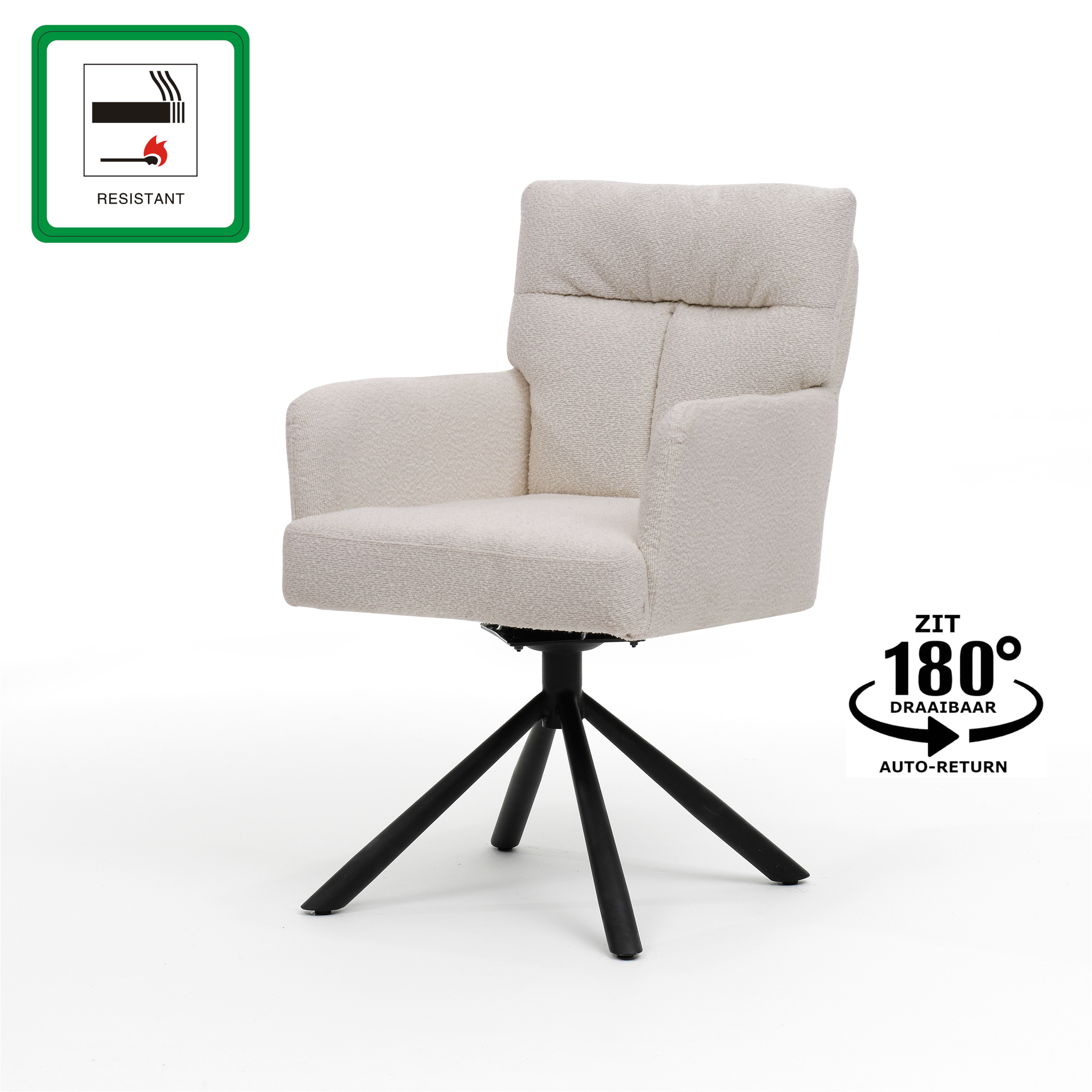 Fresco armstoel - Stof Teddy Natural UKFR - draaivoet zwart