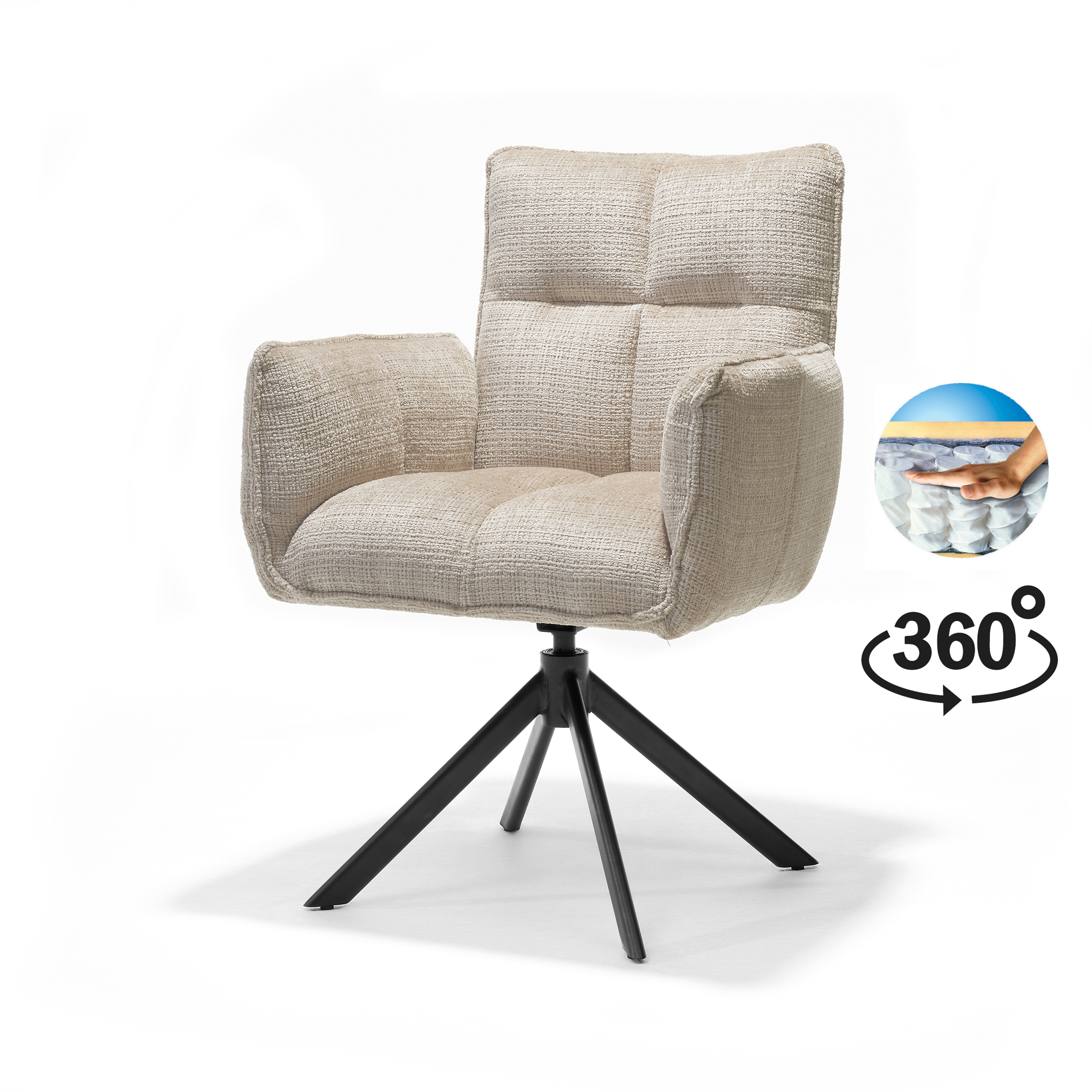 Nova armstoel Stof Cremona #02 Ecru - 360 Draaibaar frame zwart A360