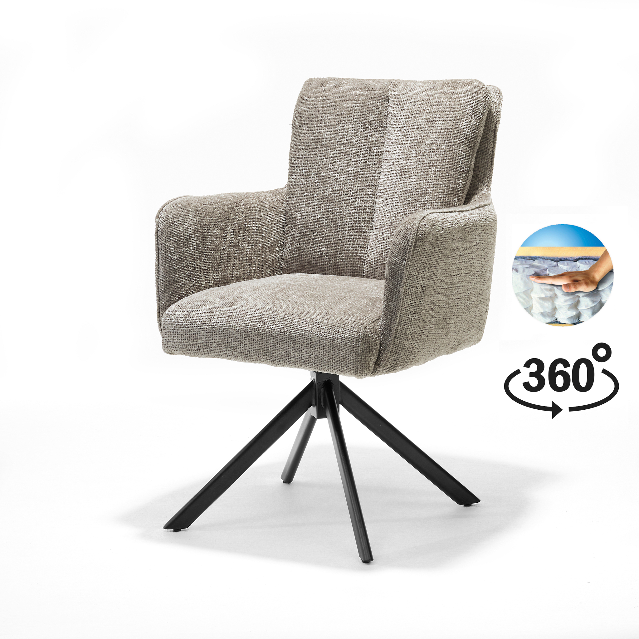 Alex armstoel Stof Cremona #02 Ecru - 360 Draaibaar frame zwart A360