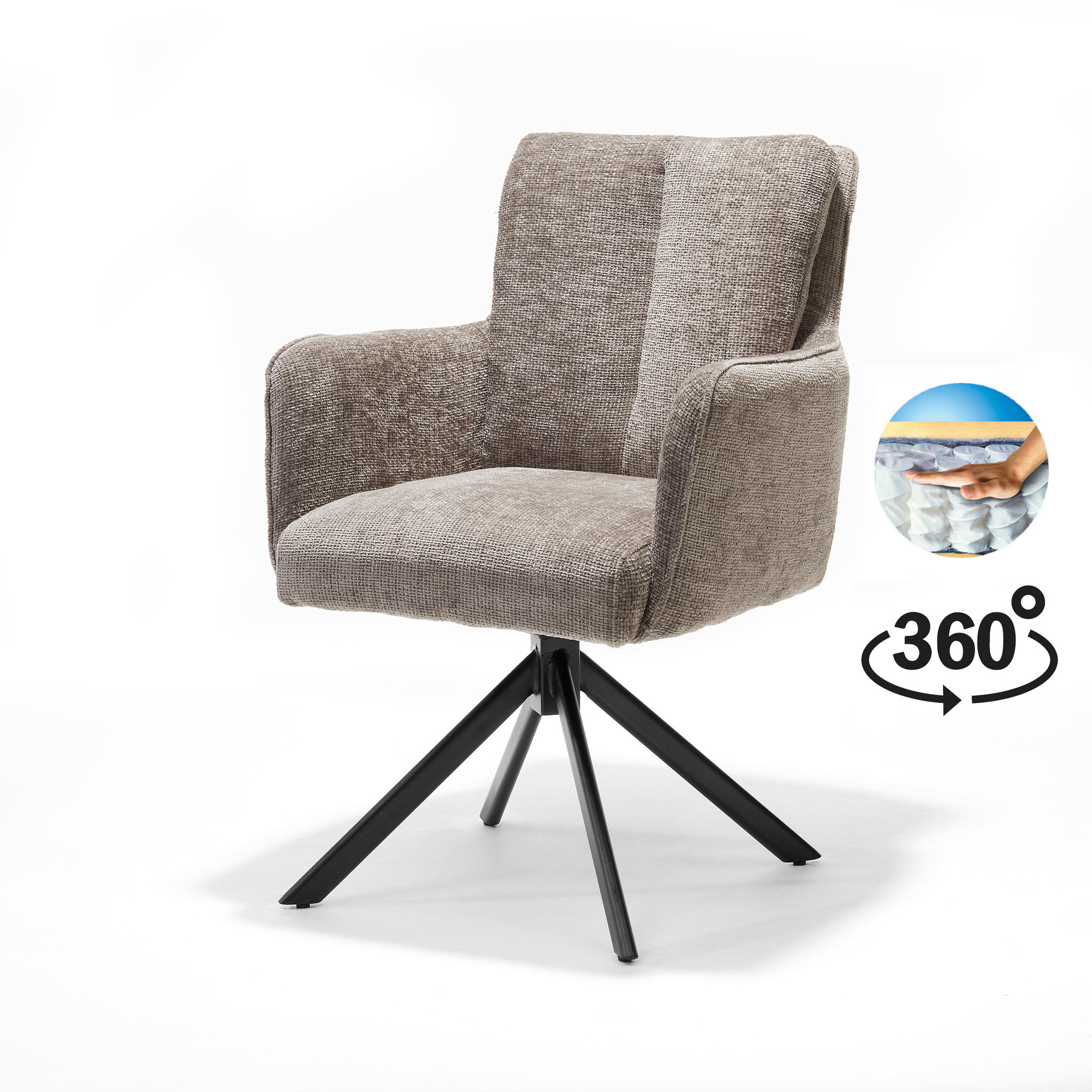 Alex armstoel Stof Cremona #04 Natural - 360 Draaibaar frame zwart A360