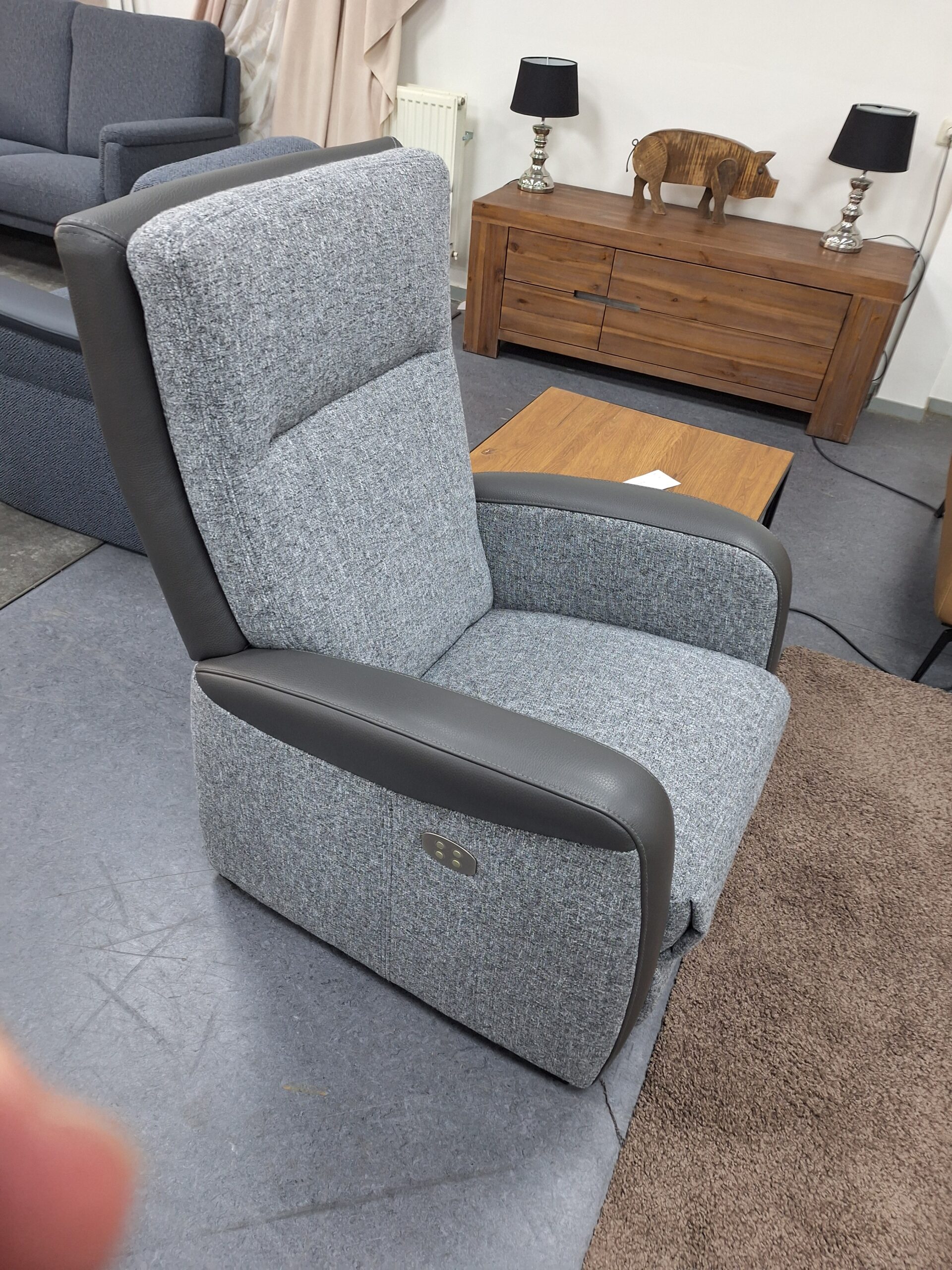 Relax fauteuil Movie grijs met lederen armen en achterband